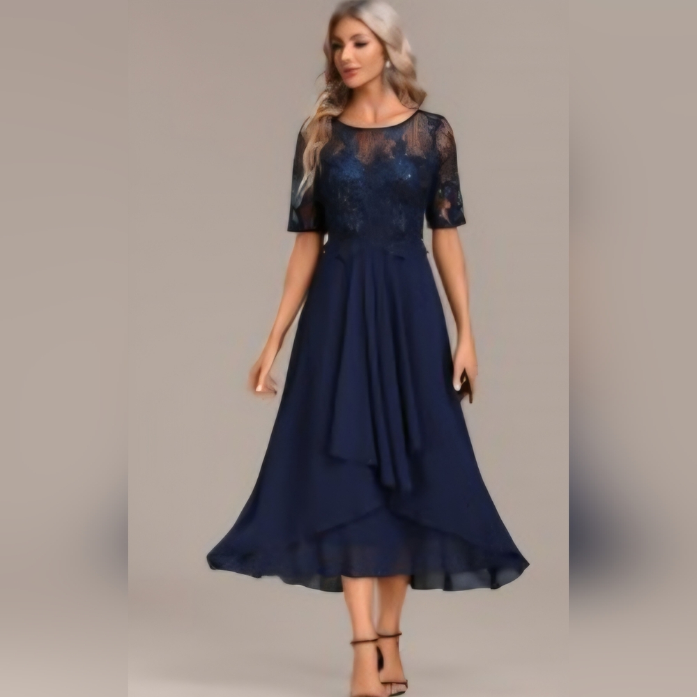 Elegant Navy Blue Lace Dress